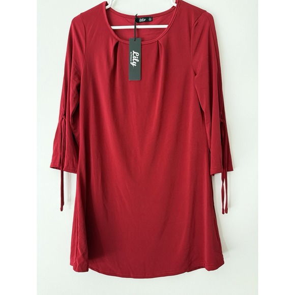 Lily by Firmiana Women's Red Casual Tunic Top Long Sleeve Crew Neck Size Small - Picture 2 of 6